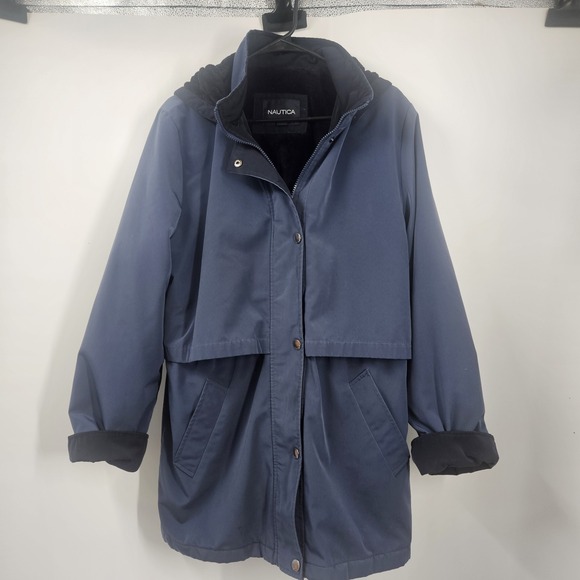 Nautica Jackets & Blazers - iNautica Women's Size Large Navy Blue Water-resistant Hooded Parka Coat Jacket